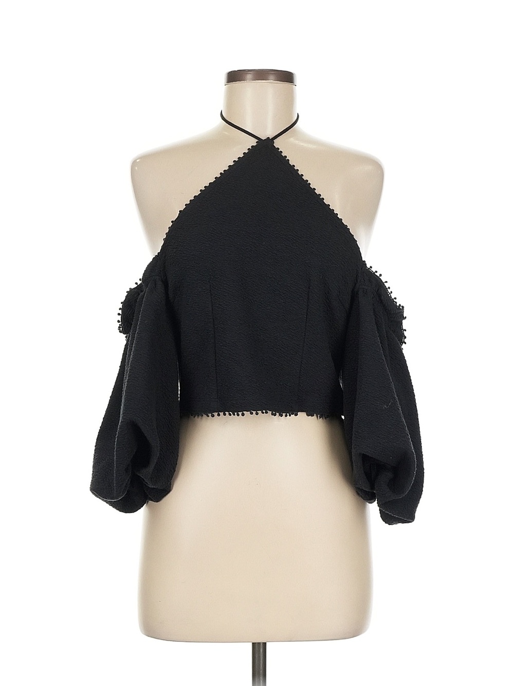 NWT Anthropologie Black Halter Puff Sleeve Crop Top
